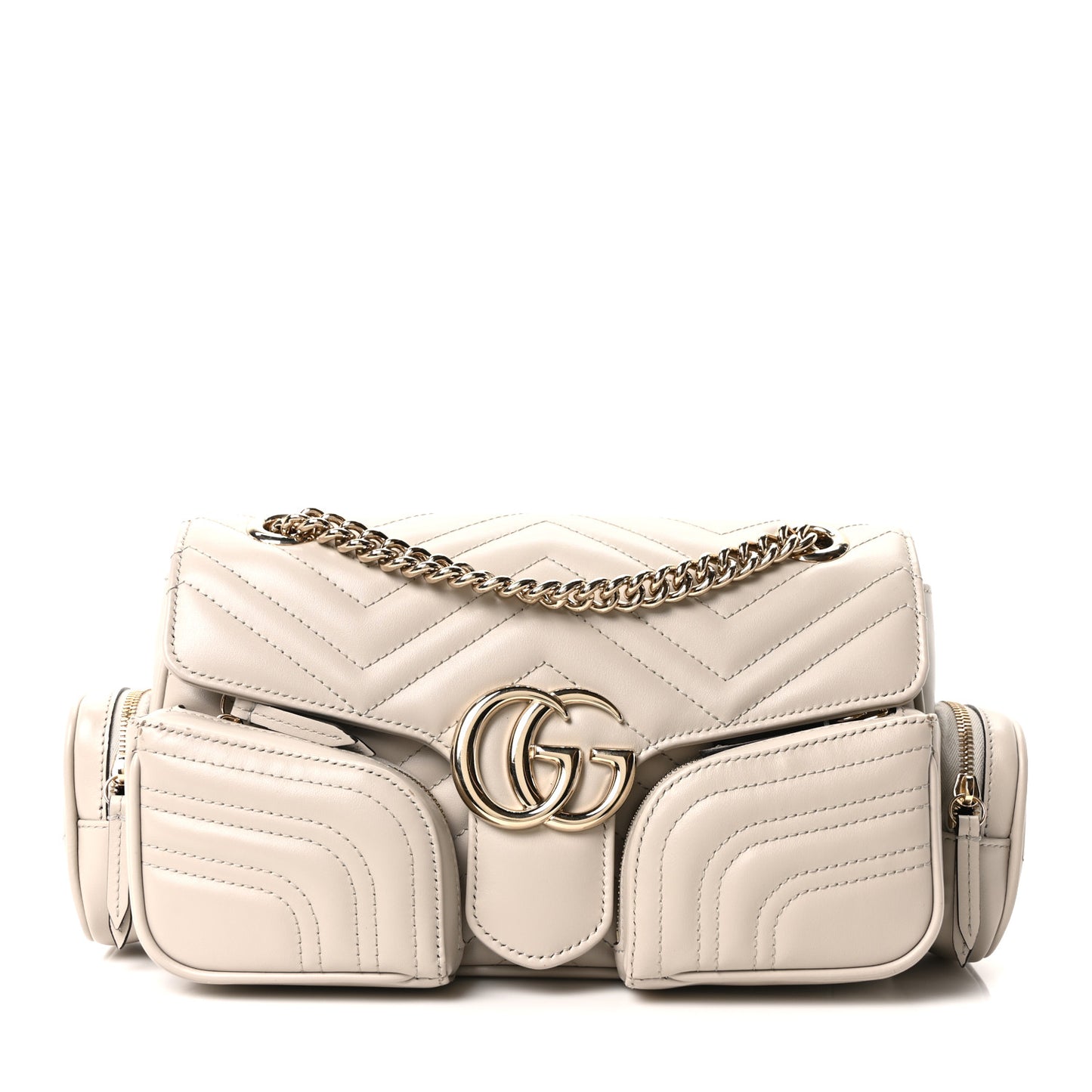 Calfskin Matelasse Small GG Marmont Multi Pocket Shoulder Bag Light Grey