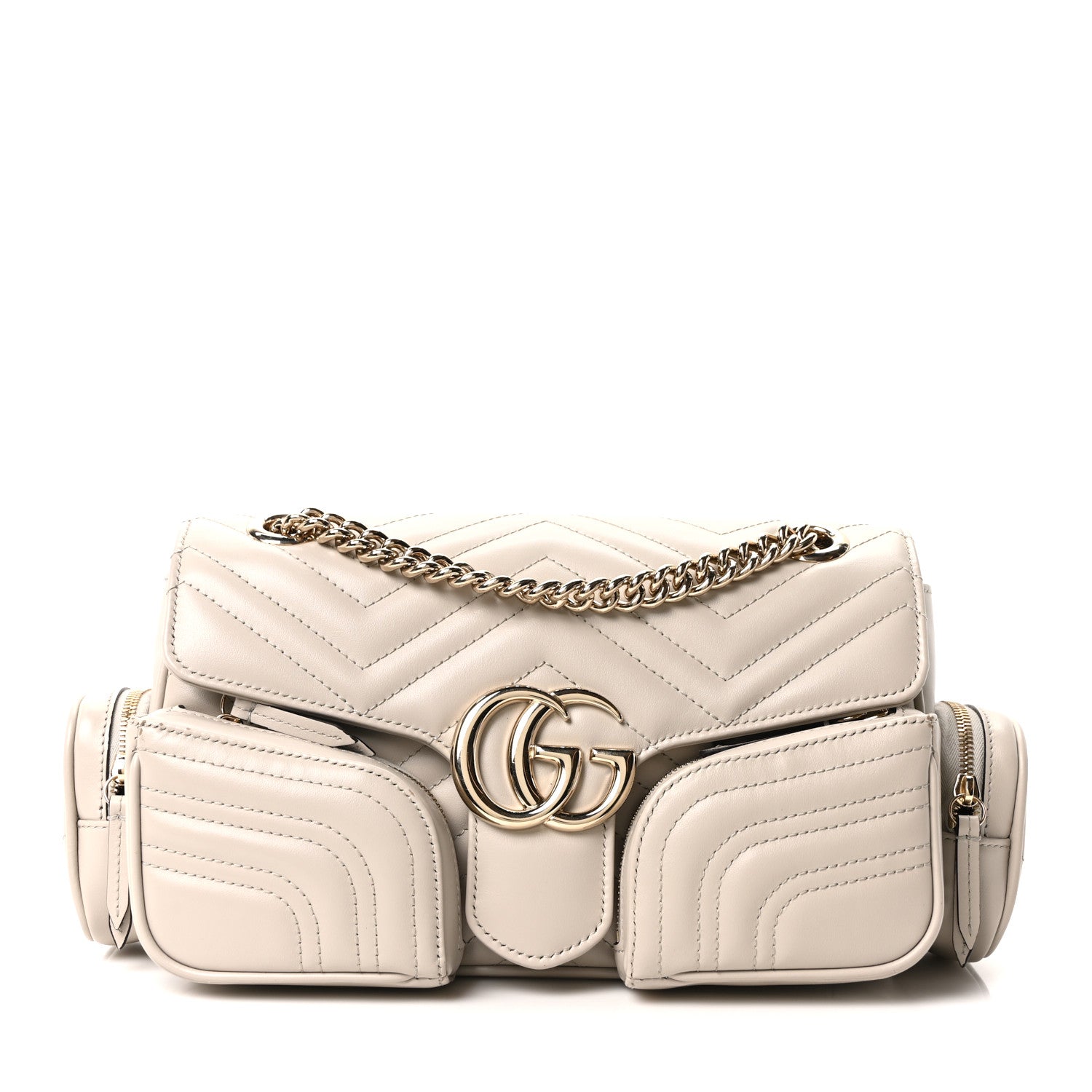 Gucci Calfskin Matelasse Small GG Marmont Multi Pocket Shoulder Bag Light Grey 1 of 10
