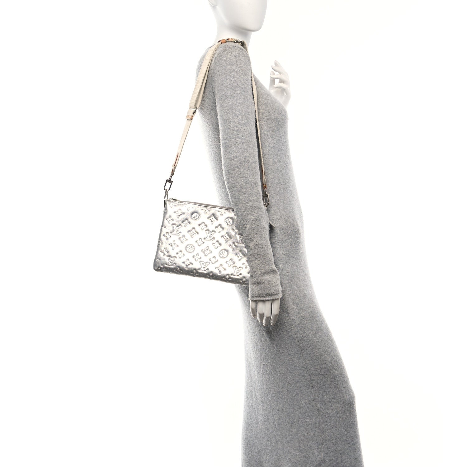 Louis Vuitton Metallic Lambskin Embossed Monogram Coussin PM Silver 2 of 10