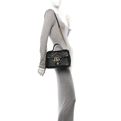 Gucci Calfskin Matelasse Small GG Marmont Top Handle Shoulder Bag Black 2 of 10