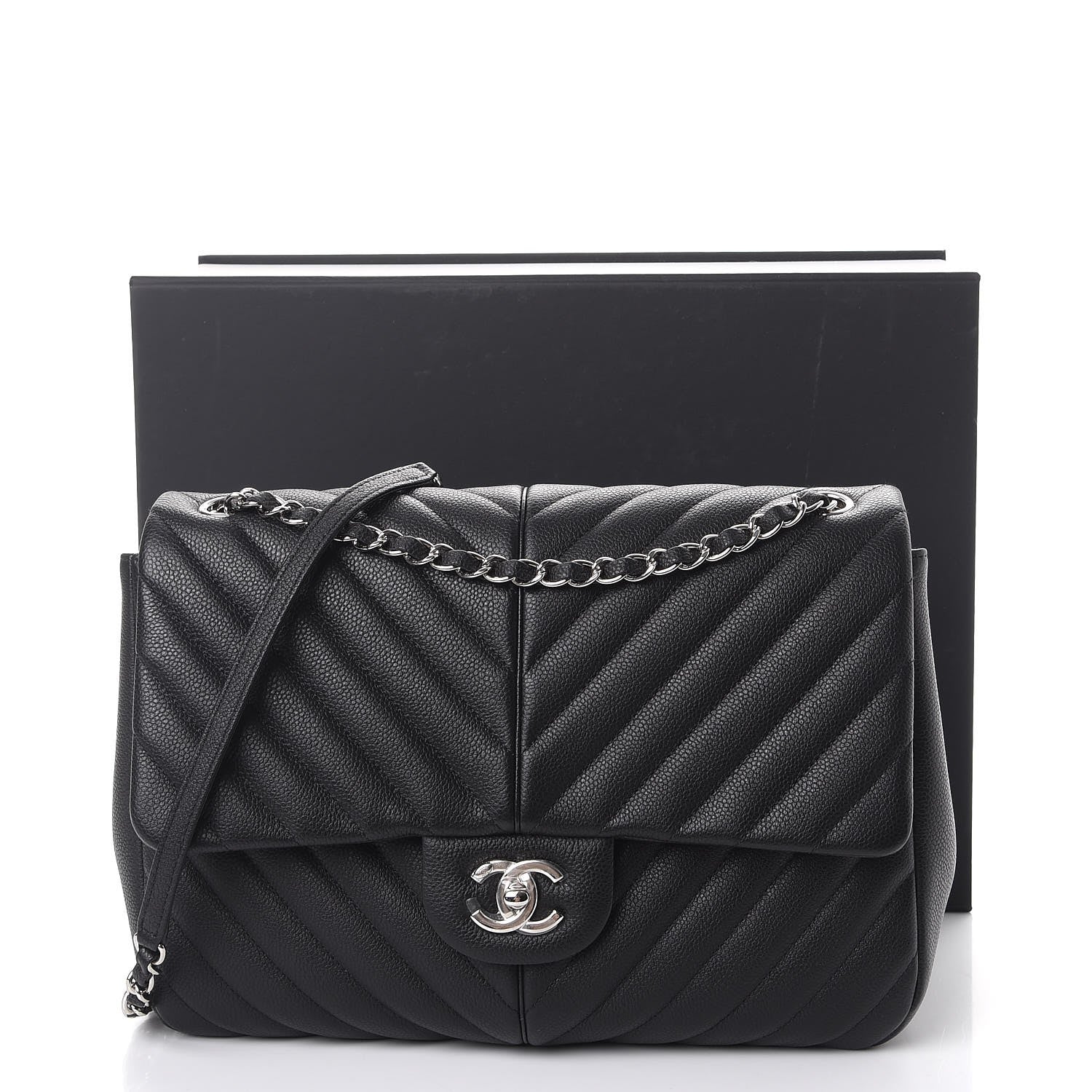 Chanel Caviar Chevron Quilted Large Puffy CC Flap Black 9 of 9