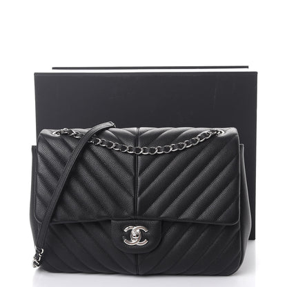 Chanel Caviar Chevron Quilted Large Puffy CC Flap Black 9 of 9