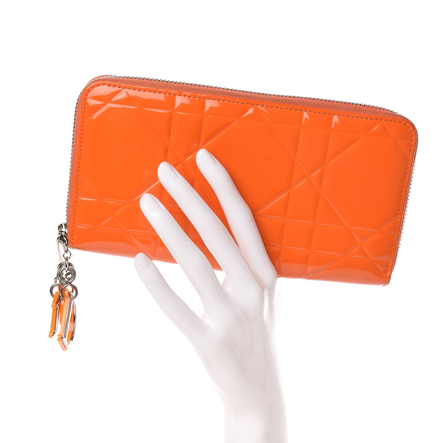 Christian Dior Patent Cannage Zip Around Wallet Orange 2 of 12