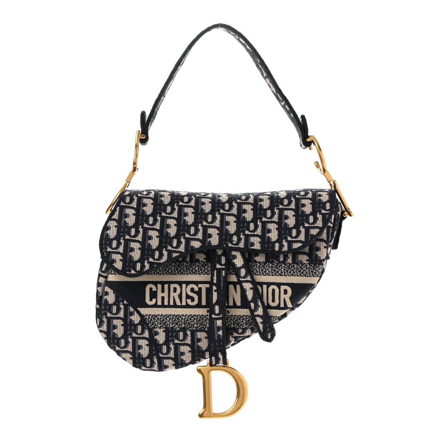 Oblique Embroidered Saddle Bag Blue