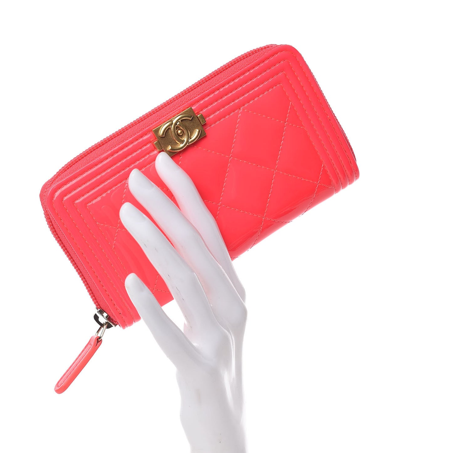 Patent Quilted Small Boy Zip Around Wallet Pink