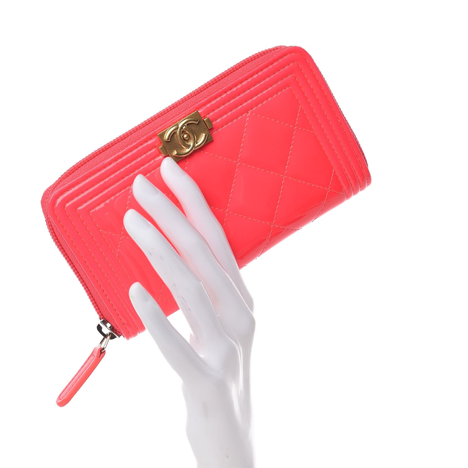 Chanel Patent Quilted Small Boy Zip Around Wallet Pink 2 of 9