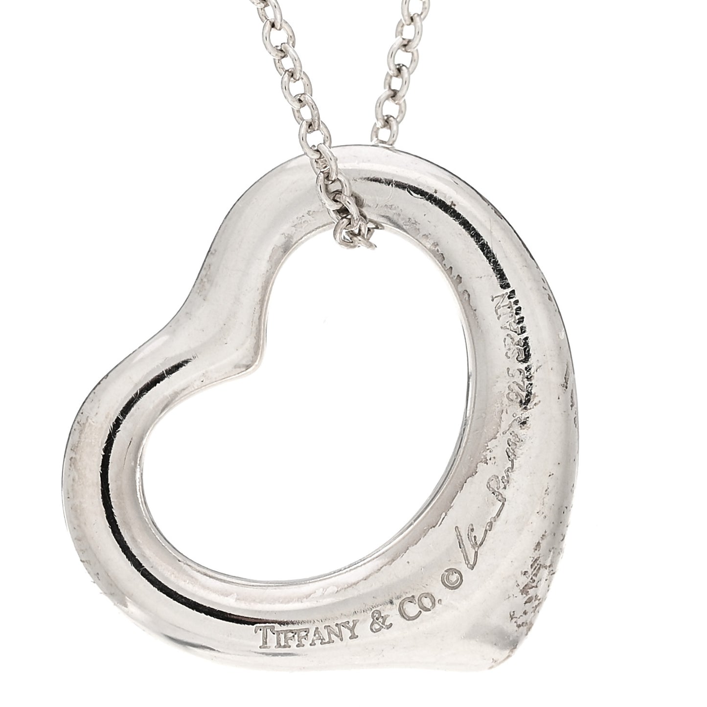 Sterling Silver 16mm Elsa Peretti Open Heart Pendant Necklace