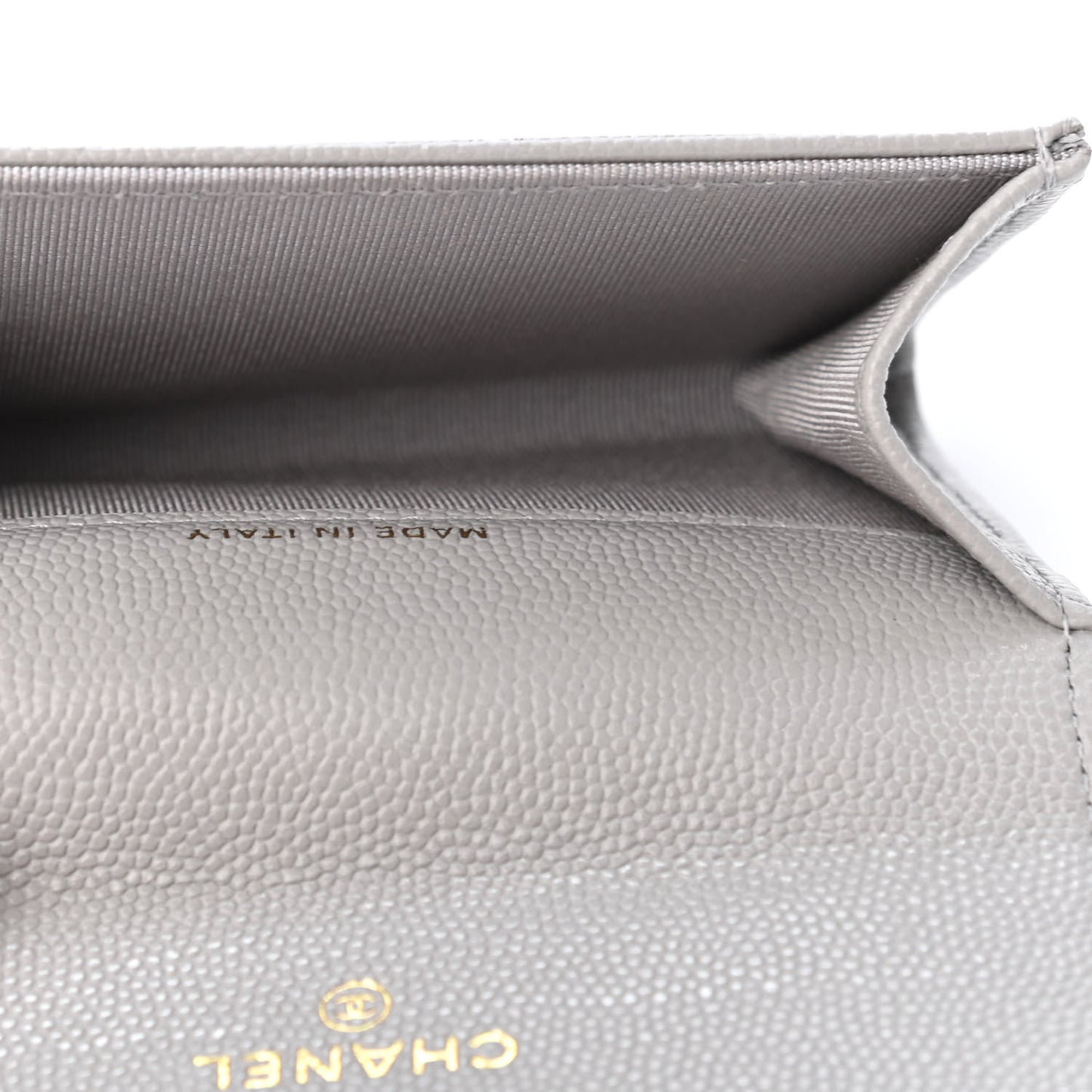 Caviar Quilted Flap Card Holder Wallet Grey