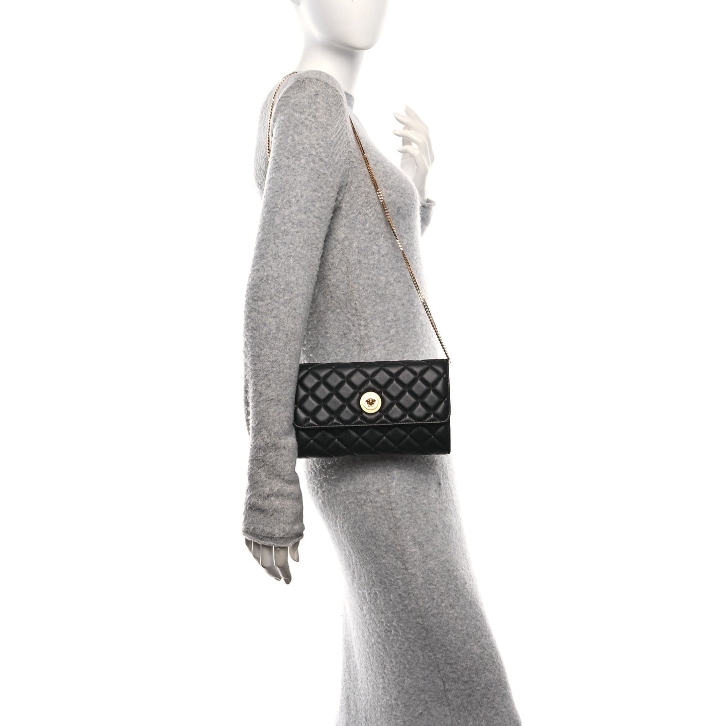 Lambskin Quilted Medusa Wallet On Chain Crossbody Black