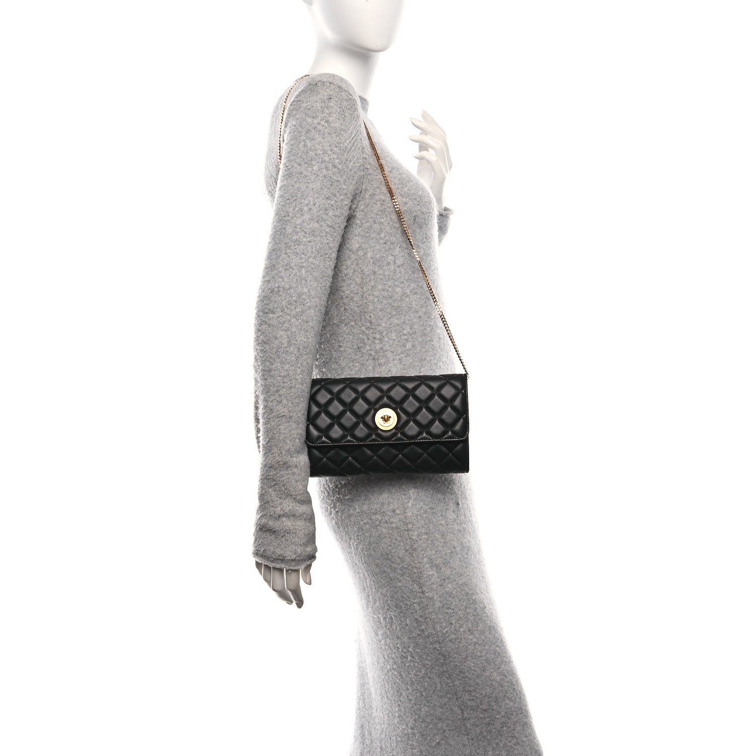 Versace Lambskin Quilted Medusa Wallet On Chain Crossbody Black 2 of 9