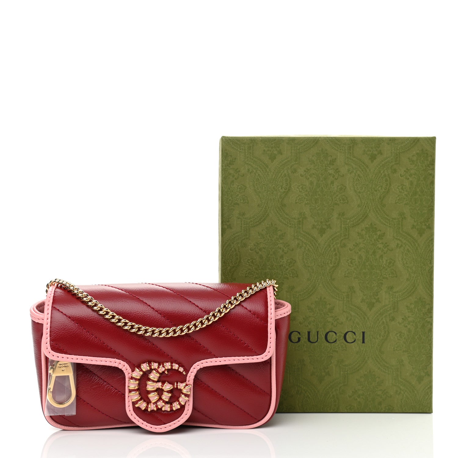 Gucci Azalea Calfskin Enamel Matelasse Diagonal Super Mini Torchon GG Marmont Shoulder Bag New Cherry Red Wild Rose 11 of 11