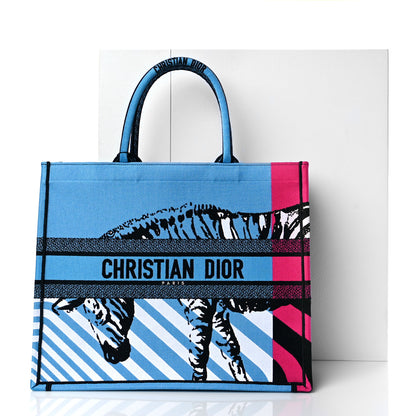 Christian Dior Canvas Embroidered Large Jungle Pop Book Tote Blue 11 of 11