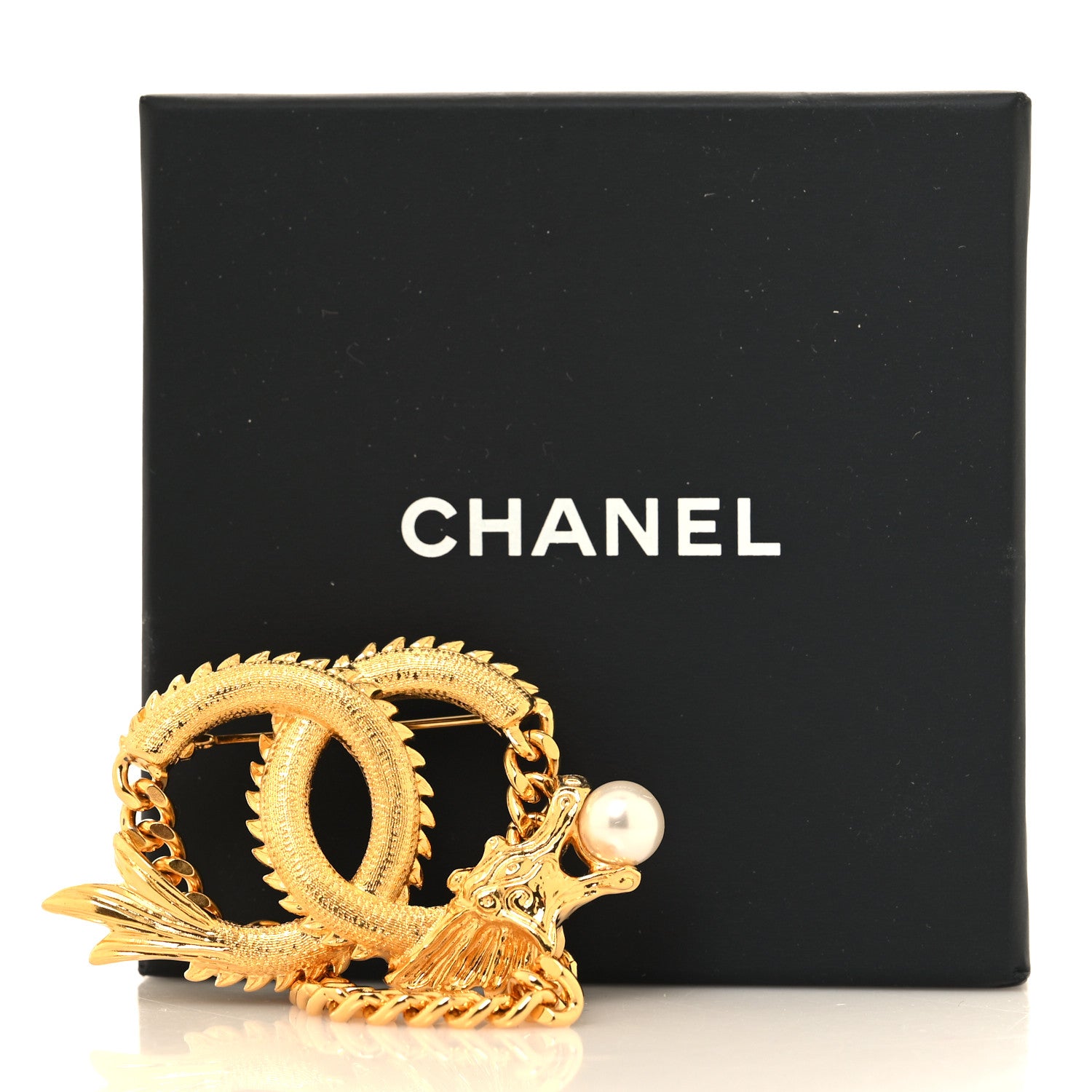 Chanel Chinese New Year Pearl Chain CC Brooch Gold 4 of 4