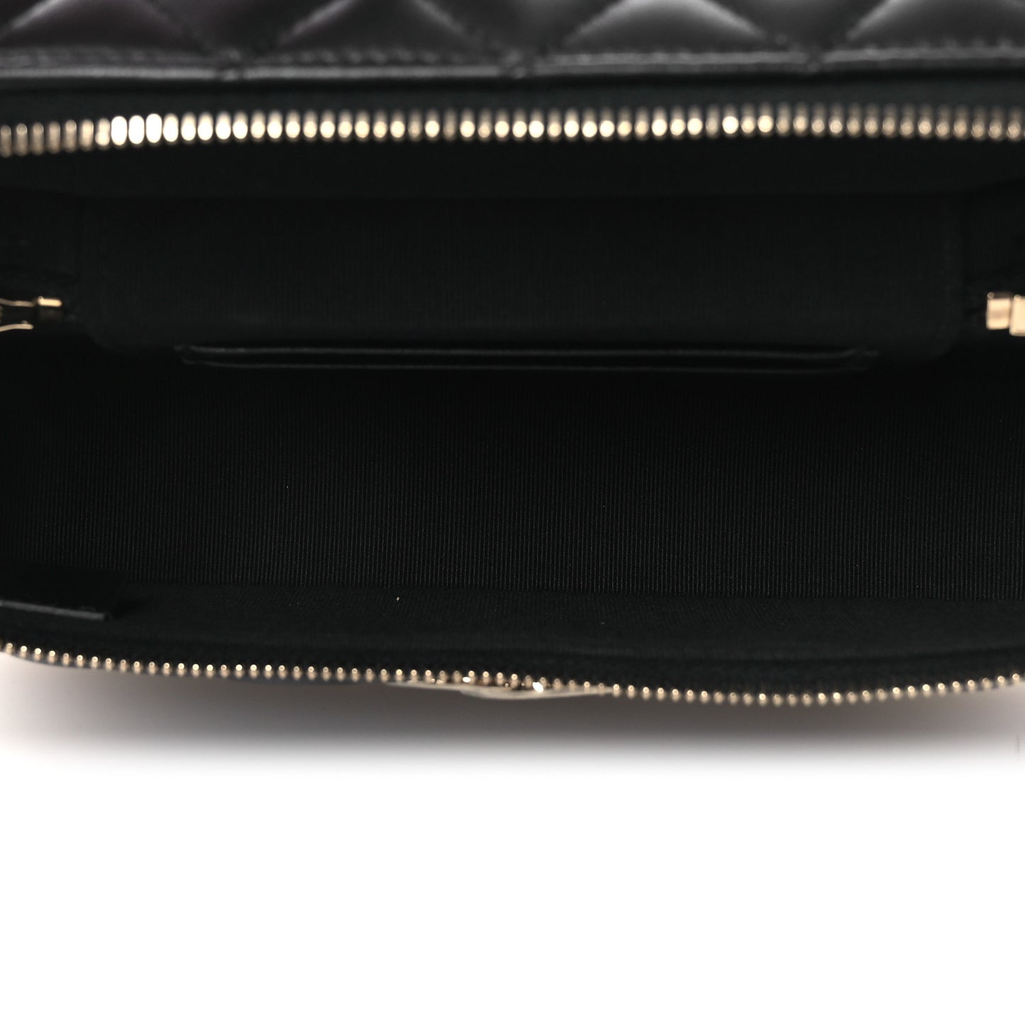 Lambskin Quilted Crystal CC Top Handle Slim Vanity Case With Chain Black