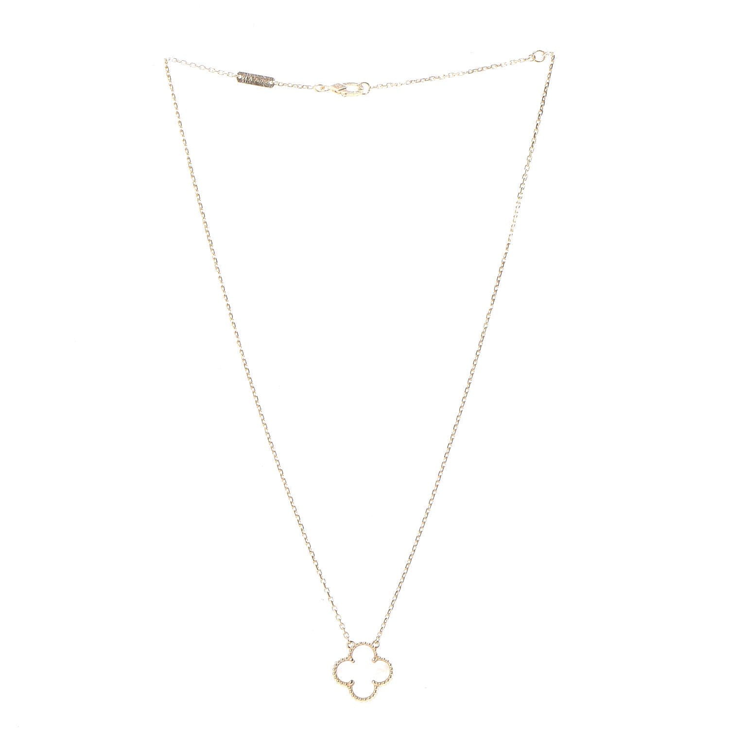 Van Cleef & Arpels 18K Yellow Gold Mother of Pearl Vintage Alhambra Pendant Necklace 3 of 8