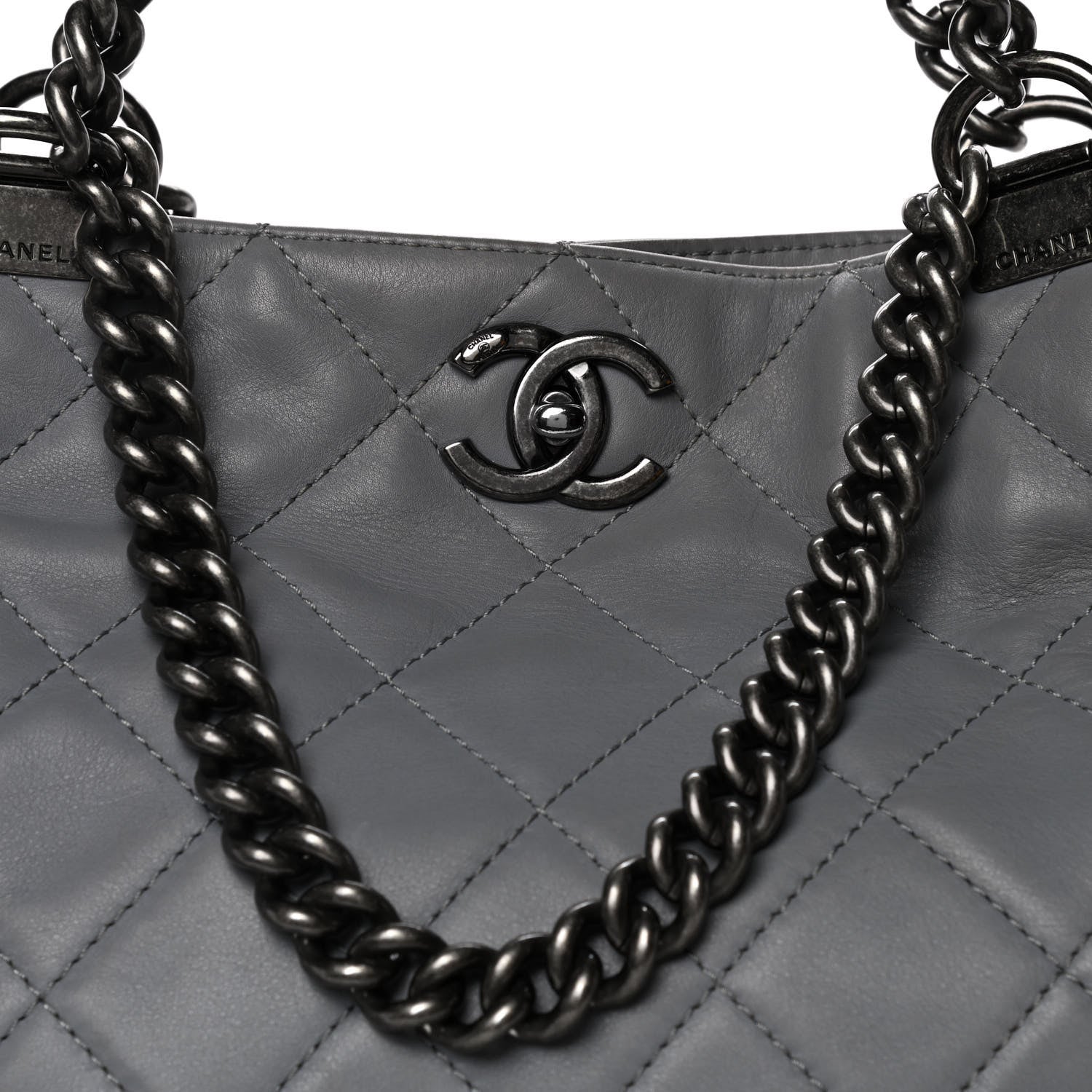 Chanel Lambskin Quilted Shopping Tote Grey 10 of 24