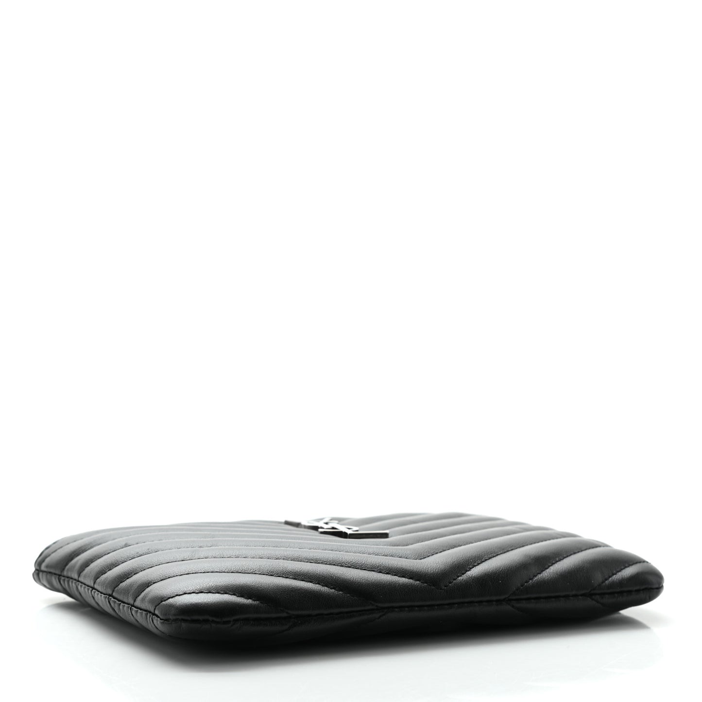 Calfskin Matelasse Chevron Monogram Pouch Black