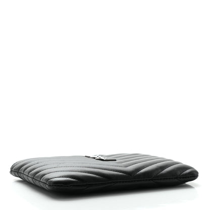 Saint Laurent Calfskin Matelasse Chevron Monogram Pouch Black 4 of 10