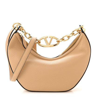 Valentino Garavani Grainy Calfskin Small Vlogo Moon Hobo Bag Cappuccino 1 of 10