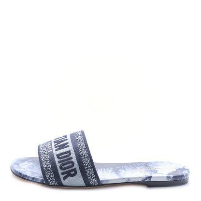 Christian Dior Canvas Tie and Dior Embroidered Dway Flat Slide Sandals 36.5 Denim 1 of 8