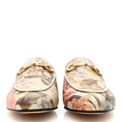 Gucci GG Supreme Monogram Malaga Kid Water Flora Womens Princetown Slippers 38.5 Beige White Multicolor Mystic White 2 of 9
