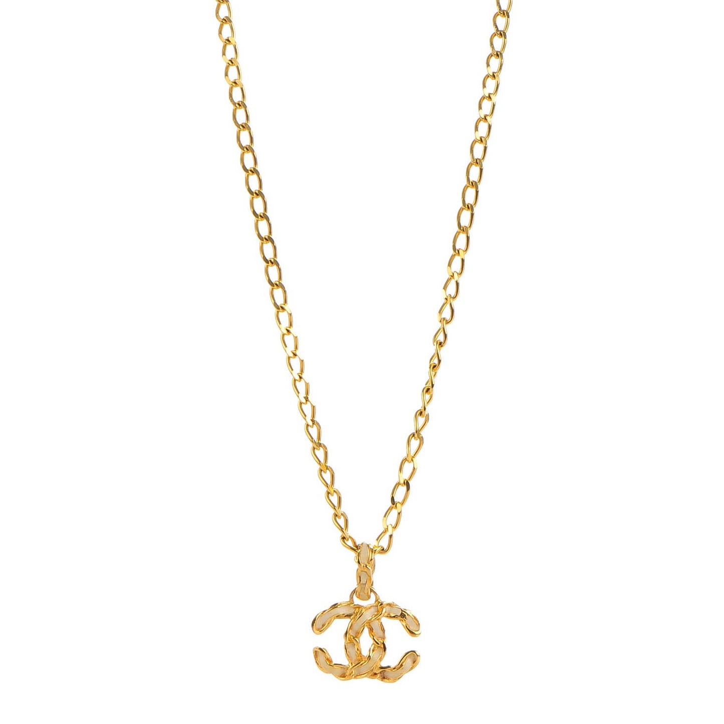 Enamel CC Pendant Necklace White Gold