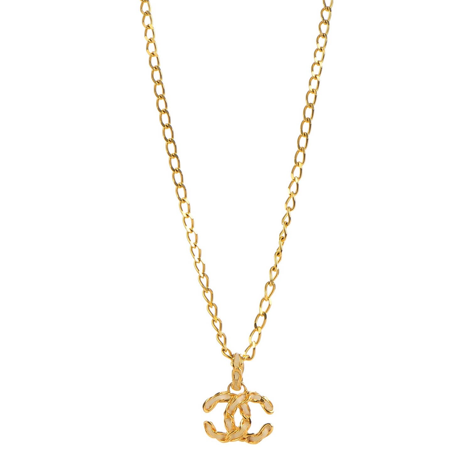 Chanel Enamel CC Pendant Necklace White Gold 1 of 6