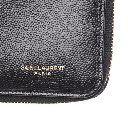 Saint Laurent Grain De Poudre Matelasse Chevron Monogram Compact Zip Around Wallet Black 7 of 8
