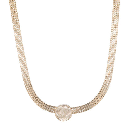 Chanel Metal Chain Link CC Medallion Choker Necklace Gold 1 of 6