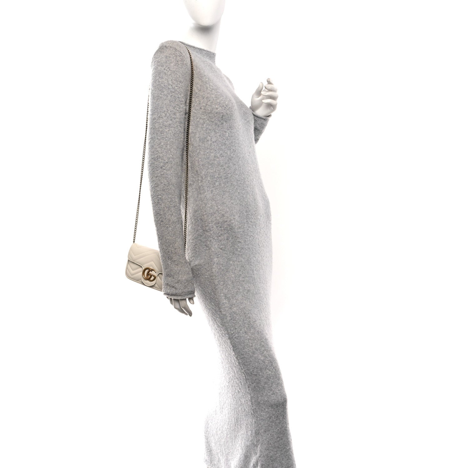 Gucci Calfskin Matelasse Super Mini GG Marmont Shoulder Bag White 2 of 10