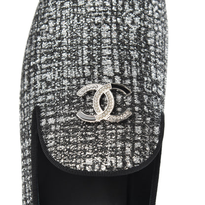 Chanel Fantasy Fabric Grosgrain CC Mocassin Loafers 39 Silver Black 6 of 9