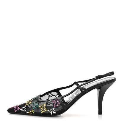 Gucci Tela Retino Nappa Charlotte Crystal GG Monogram Square G 75mm Slingback Pumps 40 Black 1 of 12