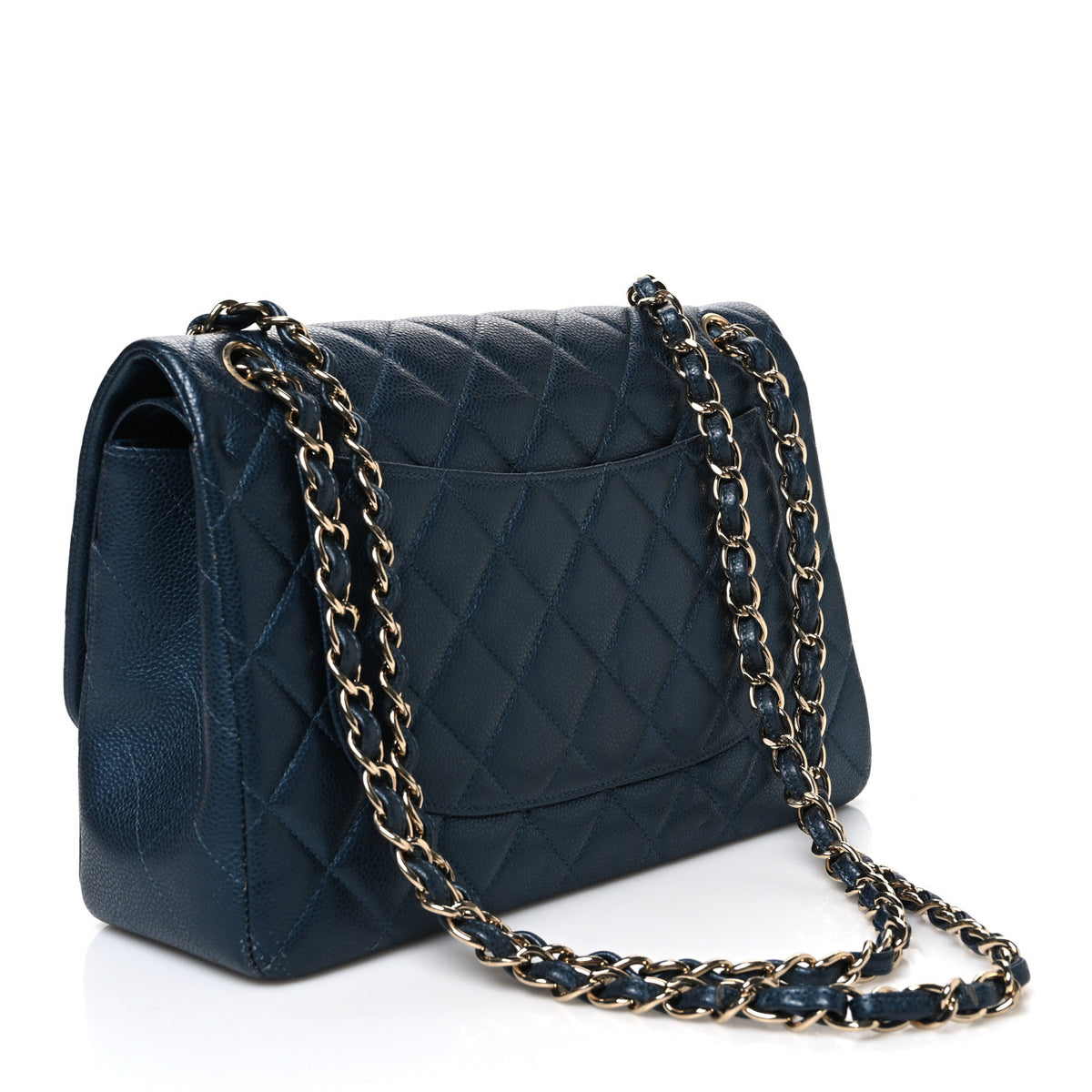 Metallic Caviar Quilted Jumbo Double Flap Blue
