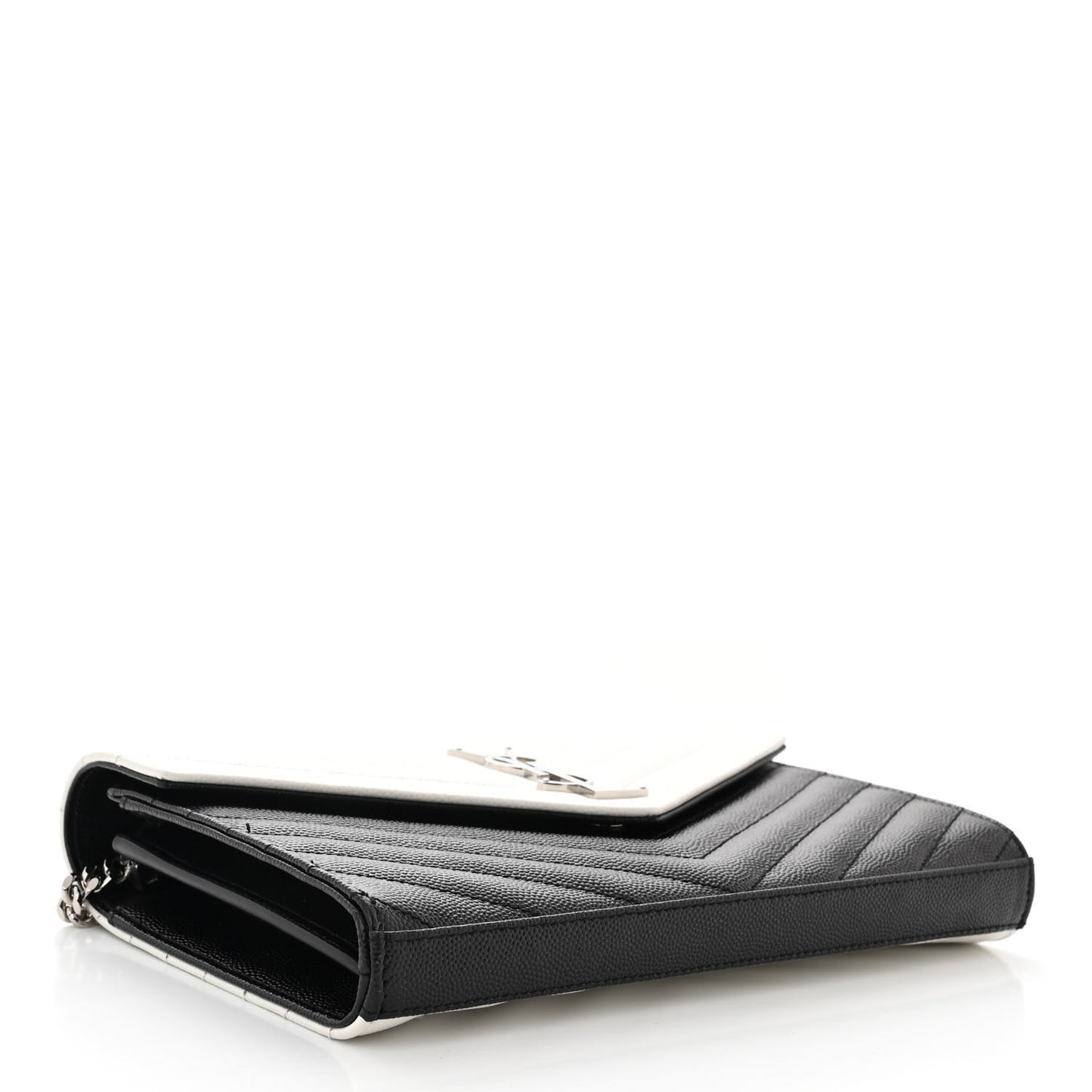 Grain De Poudre Matelasse Chevron Bi-Color Monogram Chain Wallet White Black