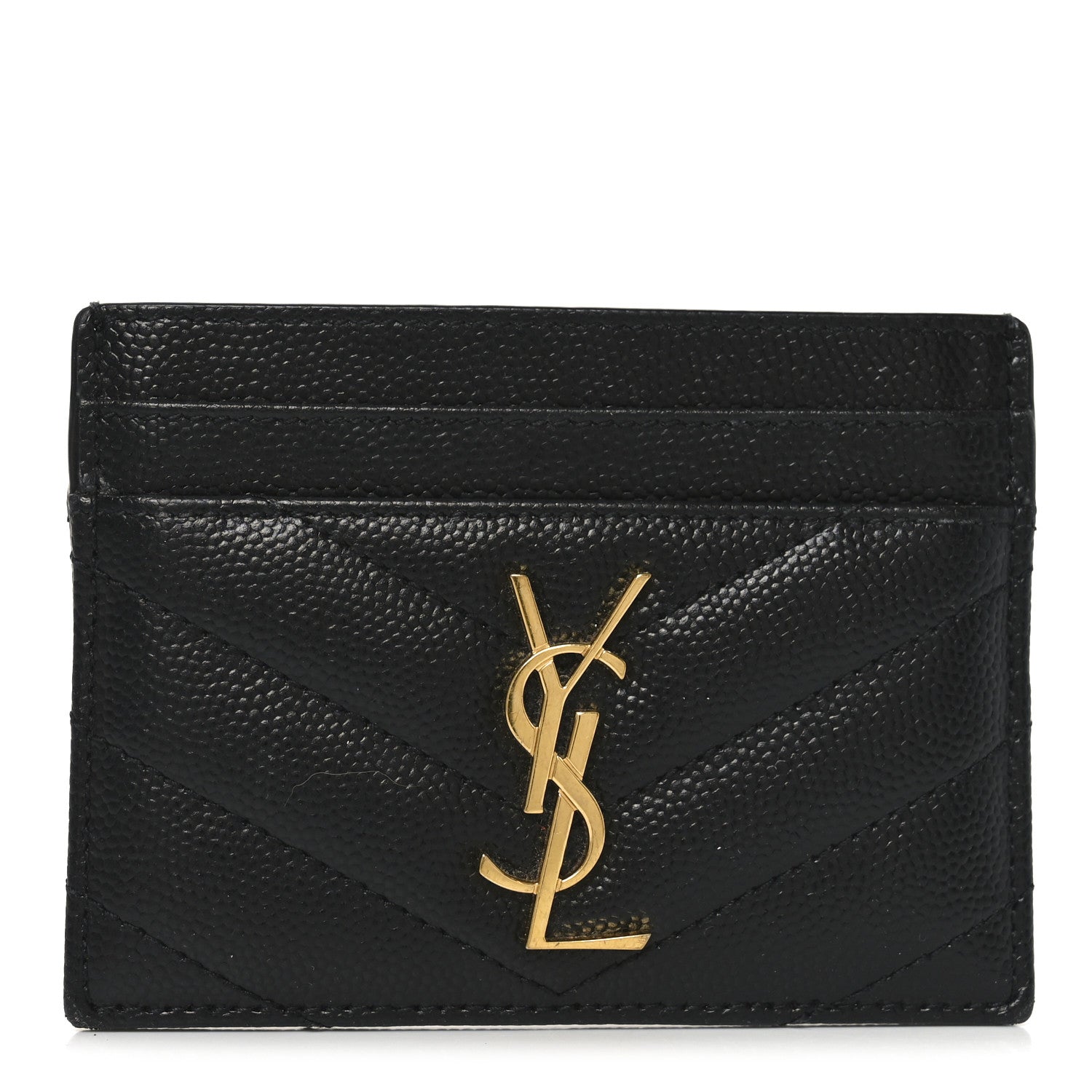 Saint Laurent Grain De Poudre Matelasse Chevron Monogram Credit Card Case Black 1 of 7