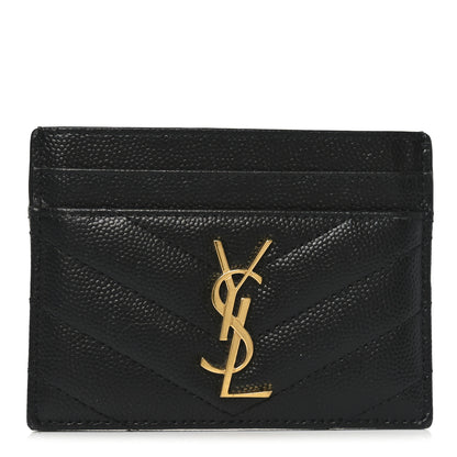 Saint Laurent Grain De Poudre Matelasse Chevron Monogram Credit Card Case Black 1 of 7