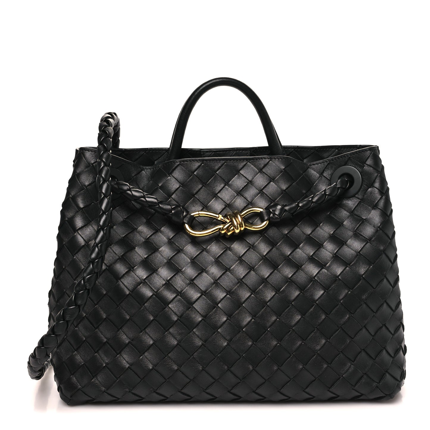 Nappa Intrecciato Medium Andiamo Shoulder Bag Black