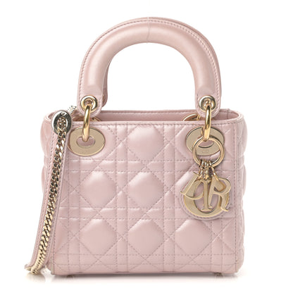 Christian Dior Metallic Lambskin Cannage Mini Lady Dior Lotus 1 of 18