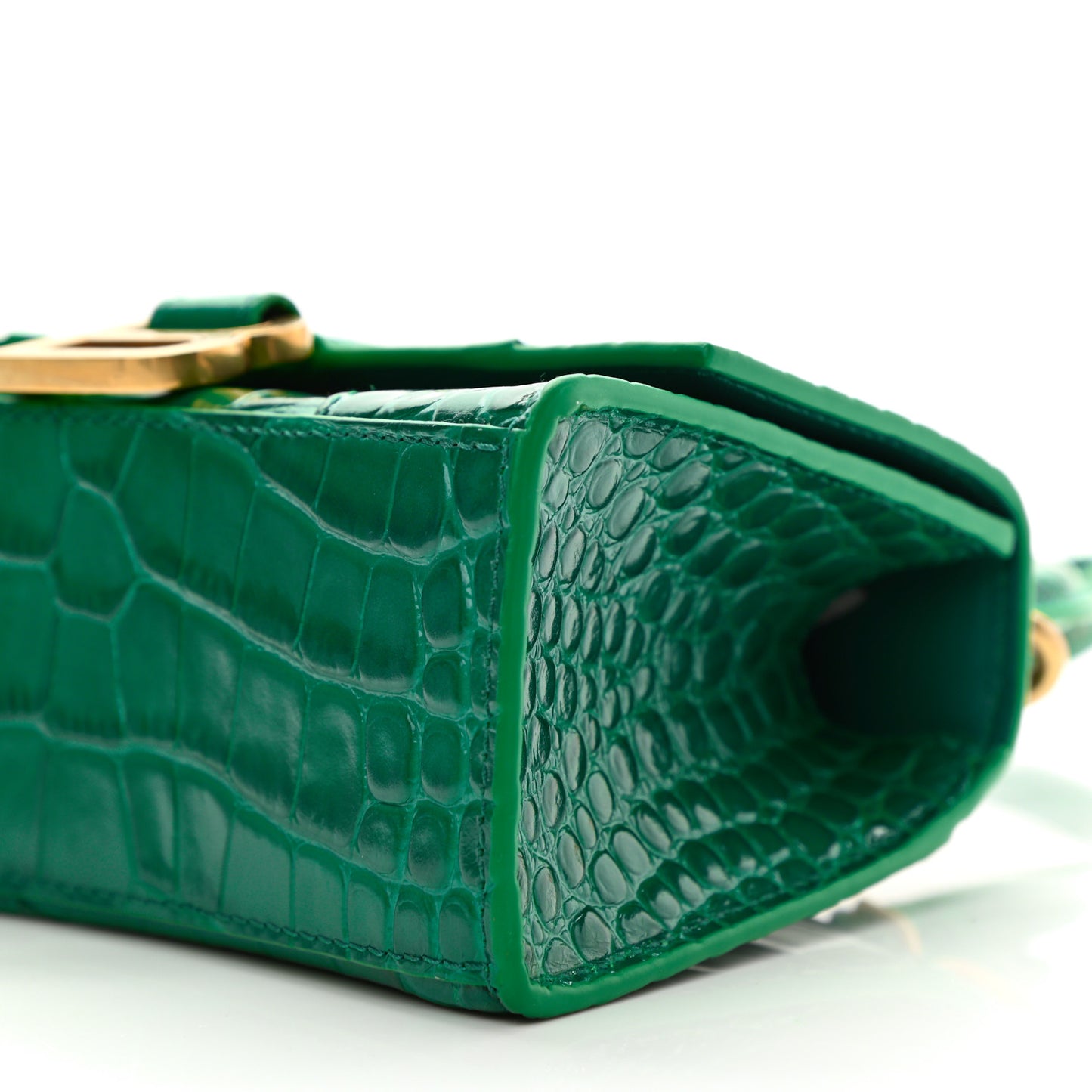 Shiny Calfskin Crocodile Embossed Hourglass Top Handle Bag XS Jade