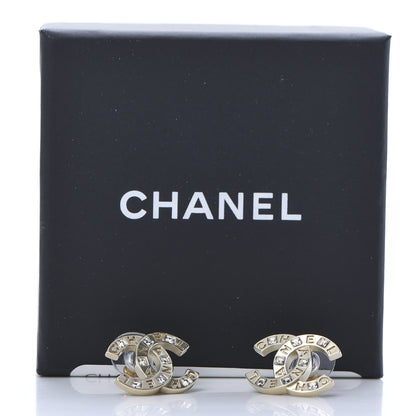 Chanel Crystal Metal CC Paris Button Stud Earrings Gold 5 of 5