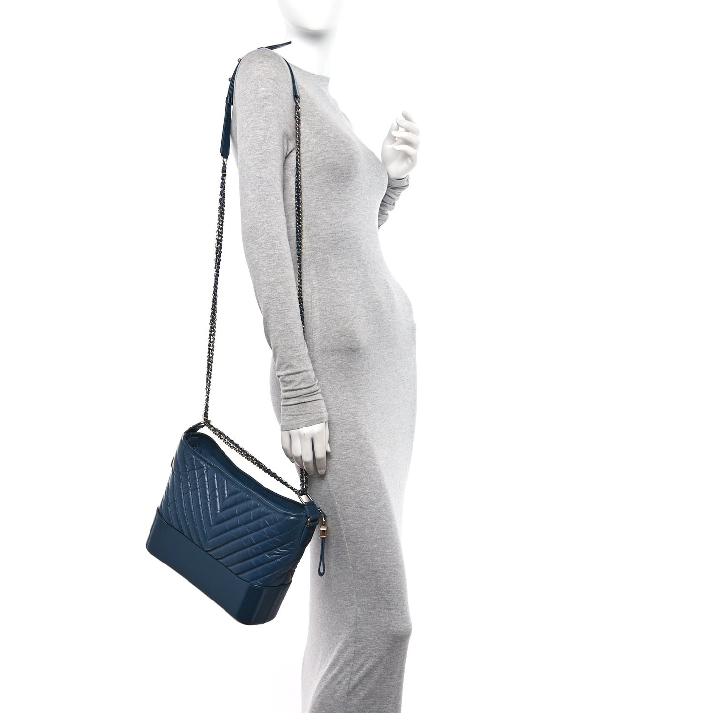 Aged Calfskin Chevron Quilted Medium Gabrielle Hobo Blue