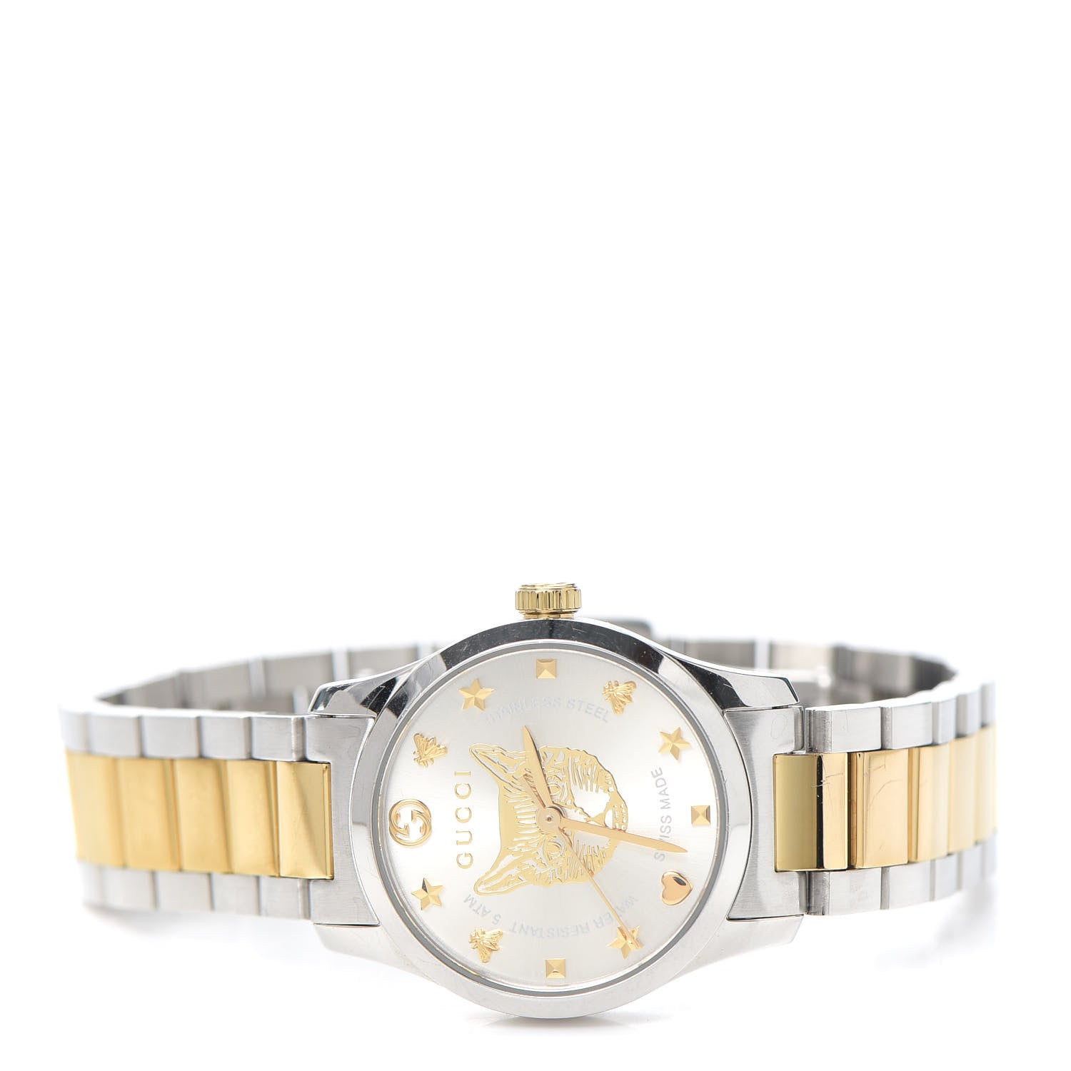 Gucci Stainless Steel 27mm G-Timeless Two Tone Cat Quartz Watch 2 of 6