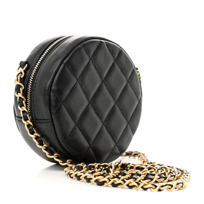 Chanel Lambskin Quilted Studded Round Clutch With Chain Black 3 of 10