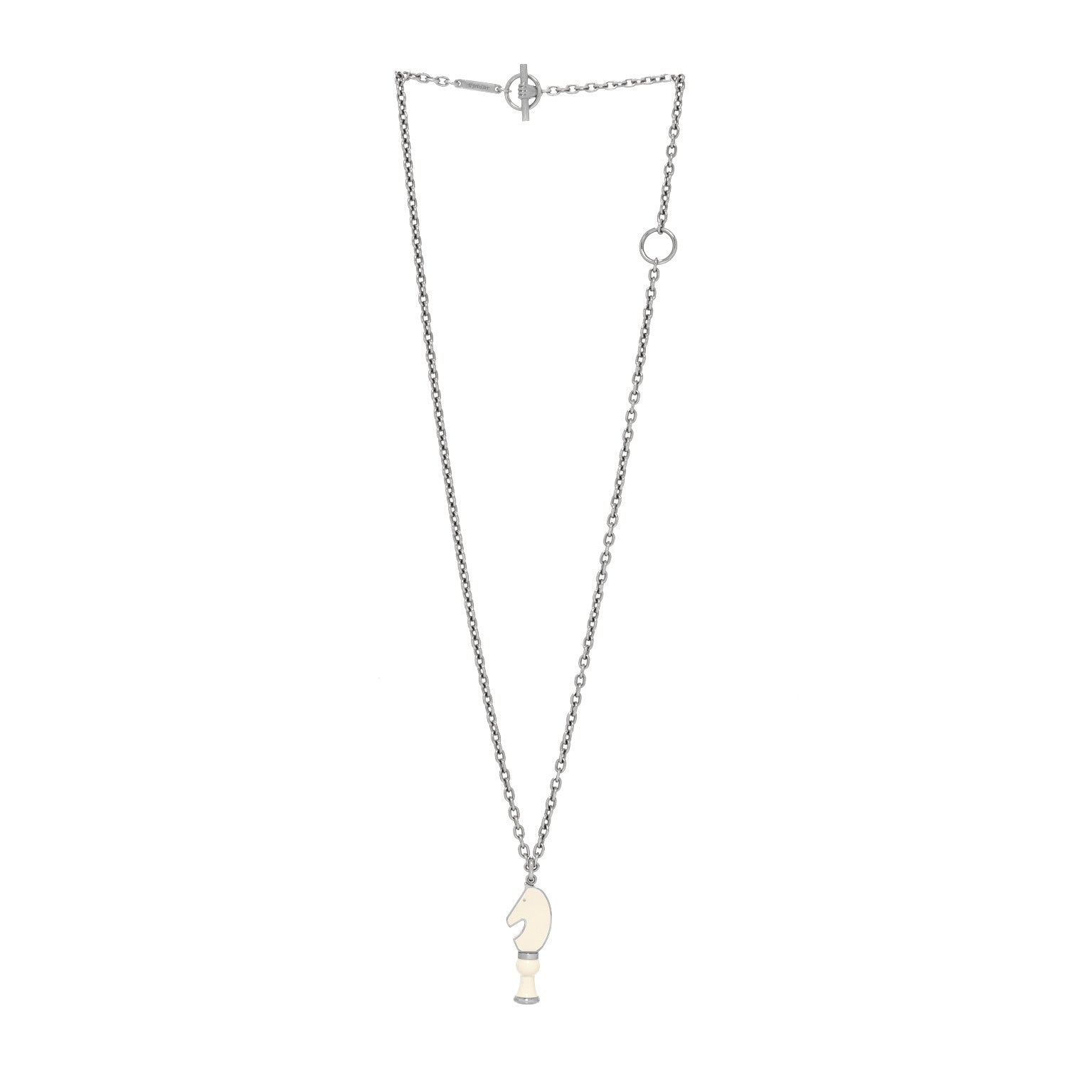 Hermes Lacquered Palladium Cavalier Necklace Craie 3 of 6