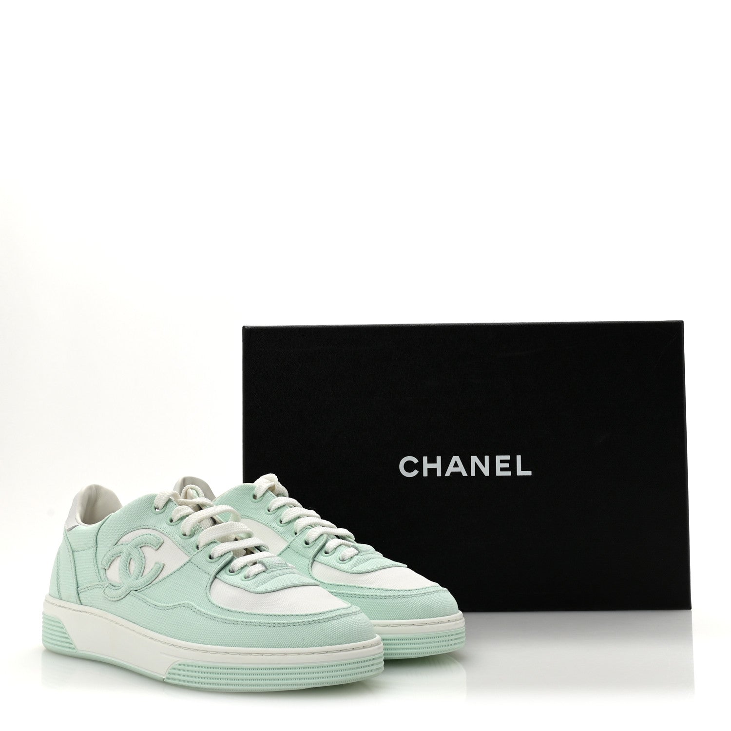 Chanel Cotton Sneakers 38.5 Light Turquoise White 10 of 10