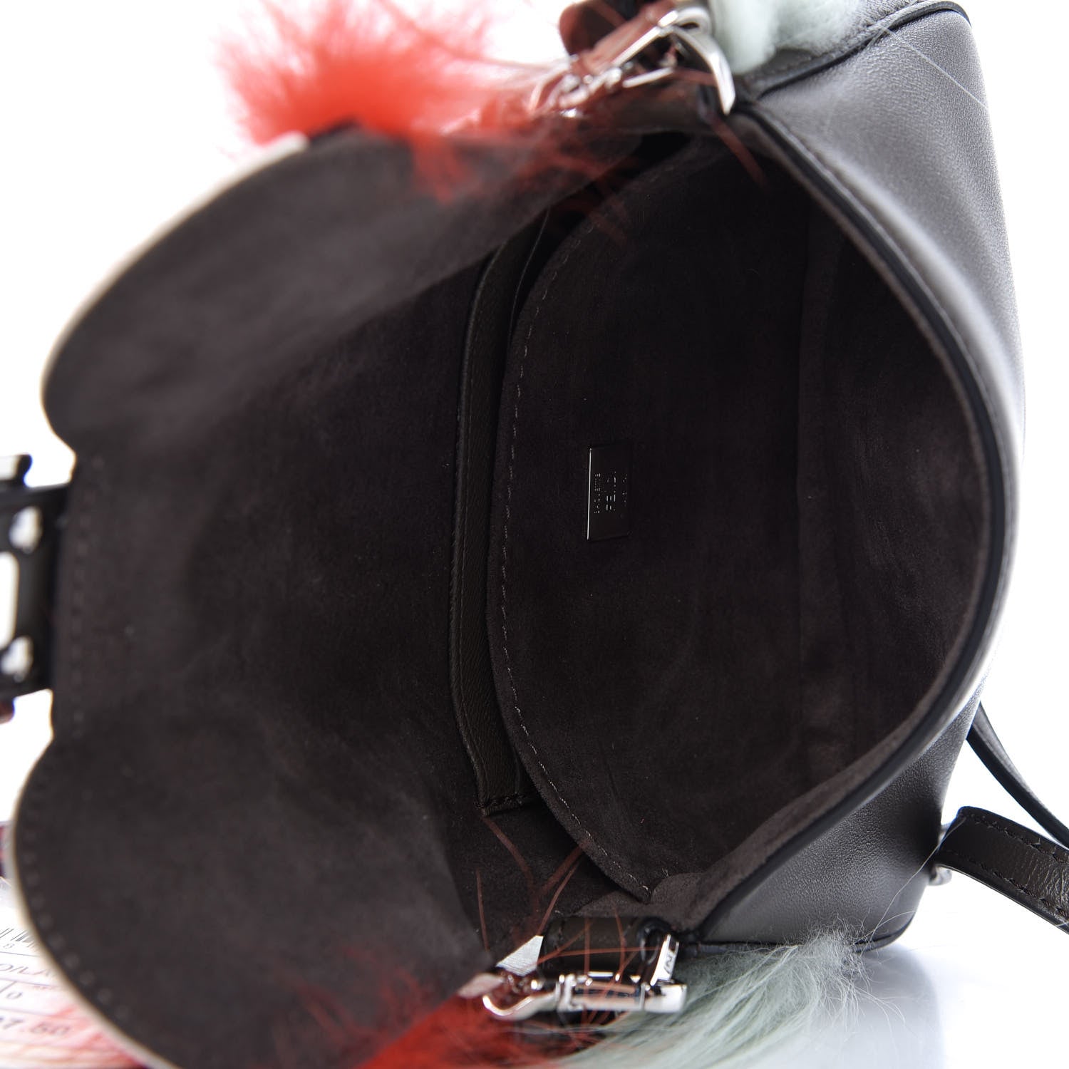 Fendi Nappa Shatoosh Fox Goat Fur Monster Micro Baguette Carbone Tangerine Luna 5 of 9