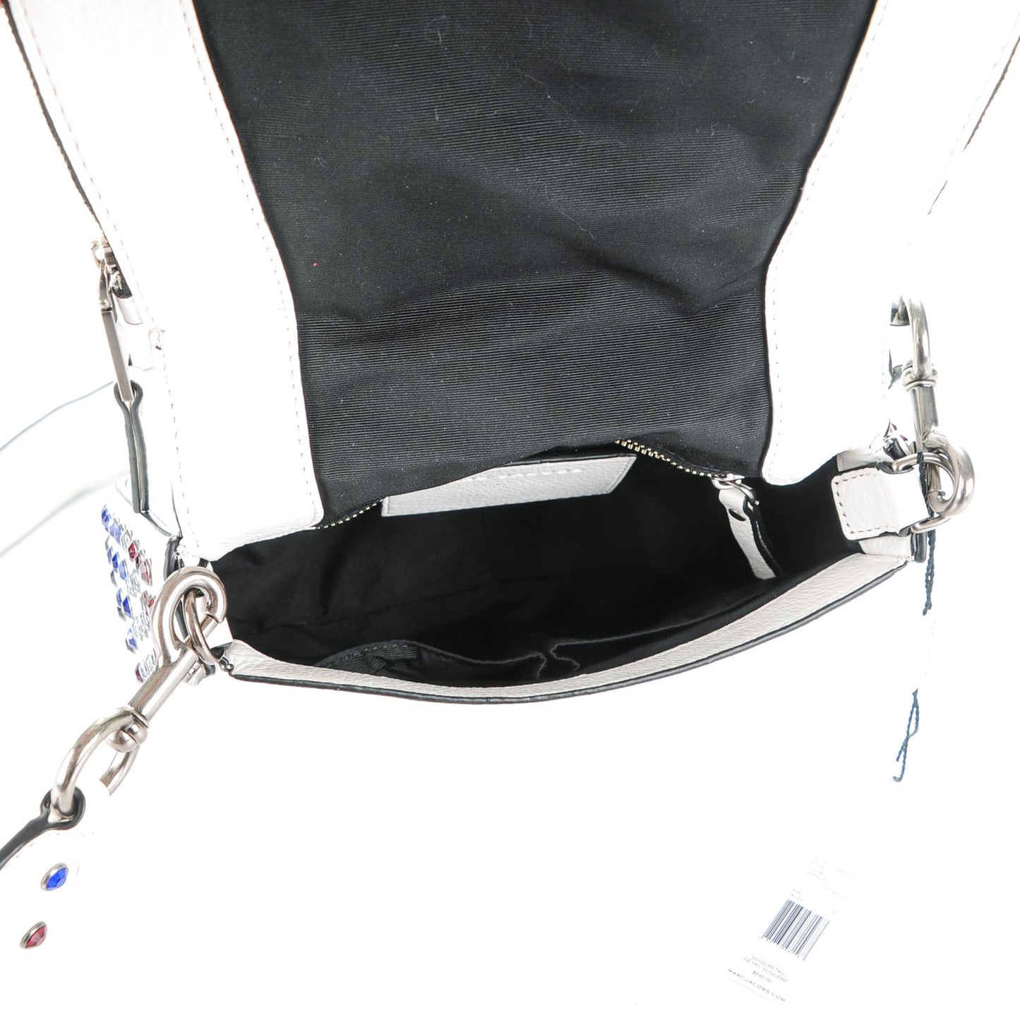 Calfskin Crystal Studded Small Pretty Young Thing Saddle Bag Star White