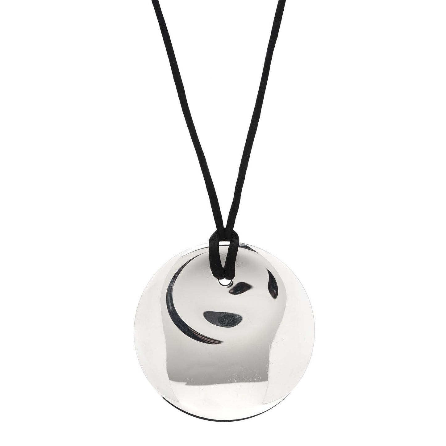 Sterling Silver Elsa Peretti Round Disc Pendant Silk Cord Necklace