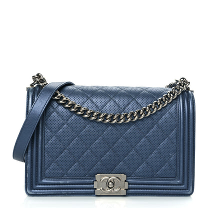 Chanel Perforated Lambskin Quilted New Medium Boy Flap Blue 1 of 18