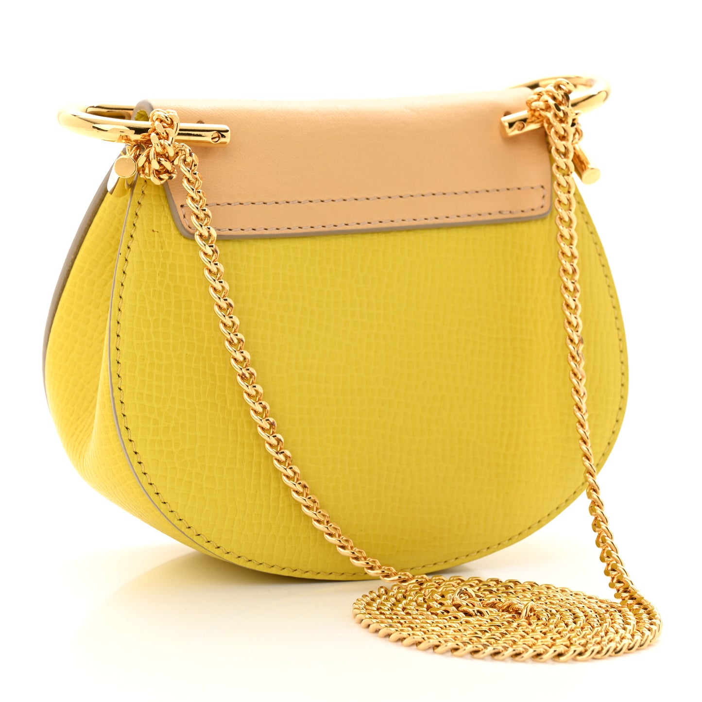 Grained Calfskin Lambskin Mini Bi-Color Drew Shoulder Bag Yellow Beige